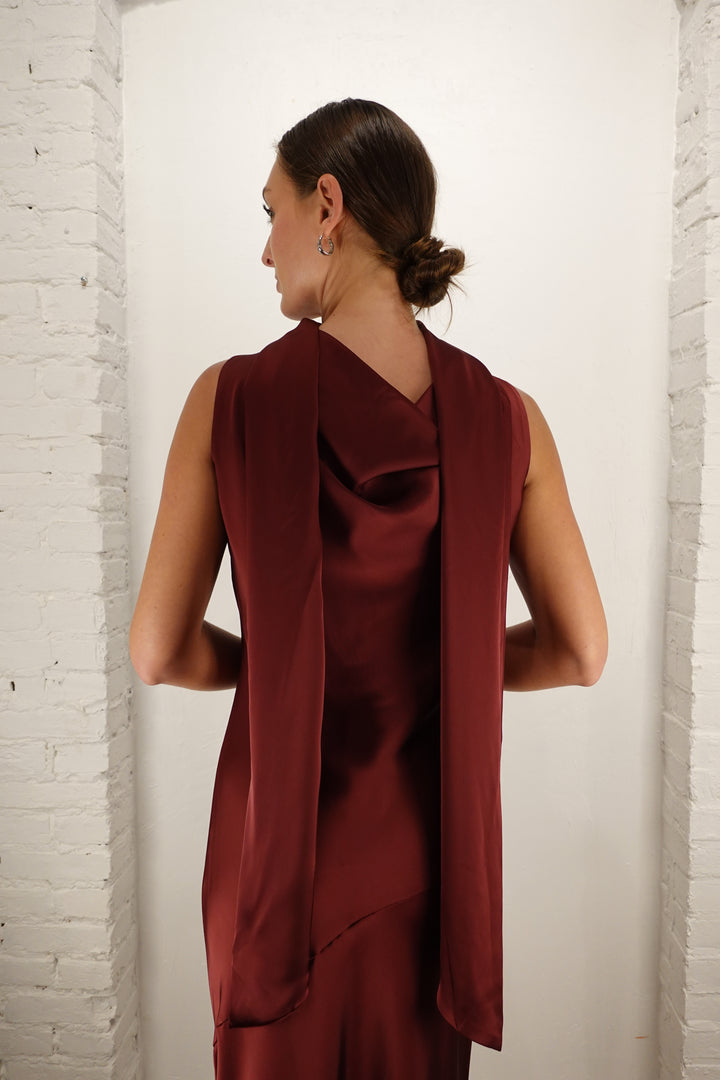 Cabaret Satin Cowl Neck Scarf Maxi Dress