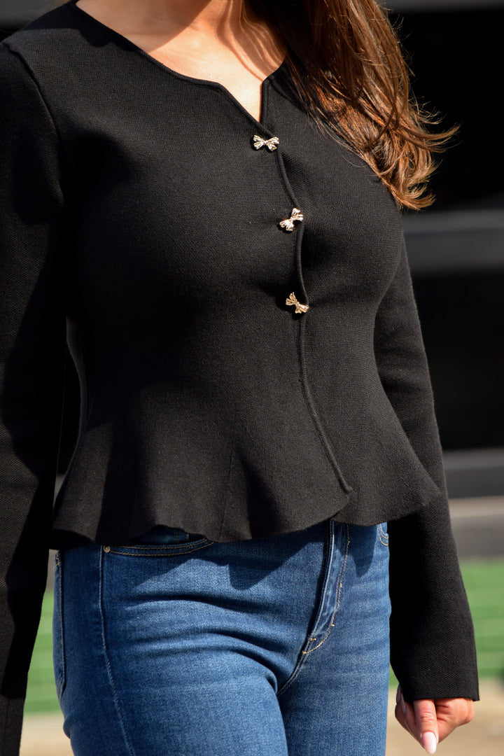 Idah Peplum Bow Button Cardigan