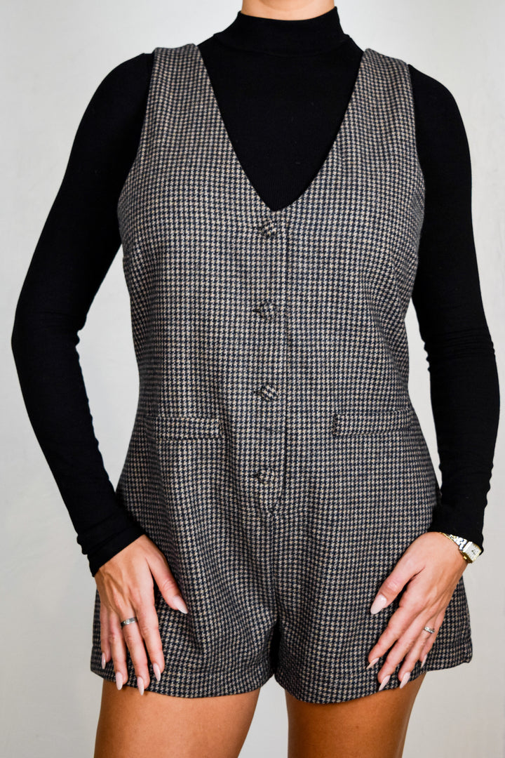 Houndstooth Button Up Romper