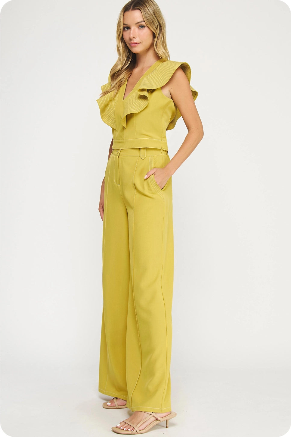 Kiwi Stitch Detail Wide Leg Trousers