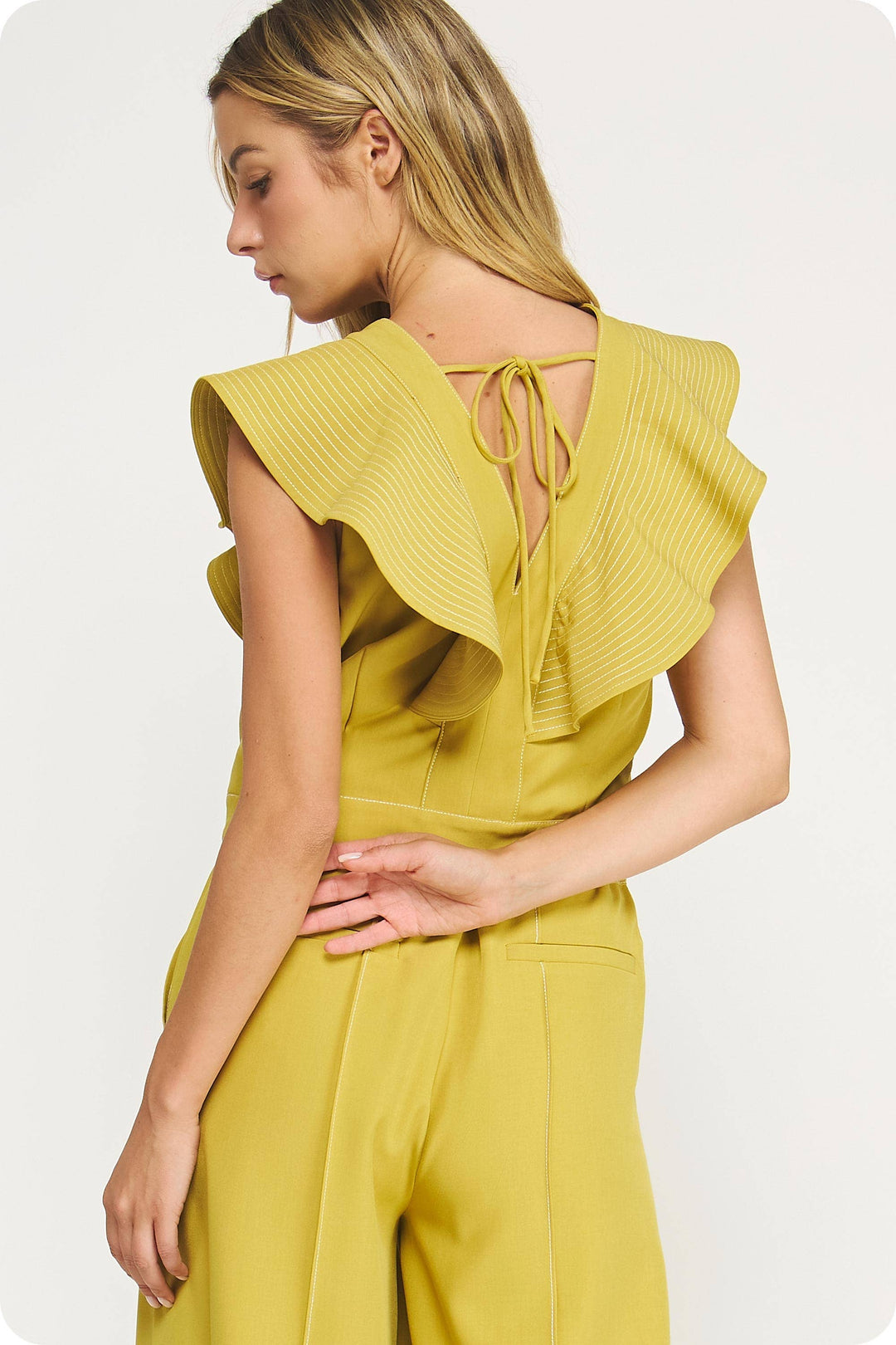 Kiwi Ruffle Detail V-neck Top