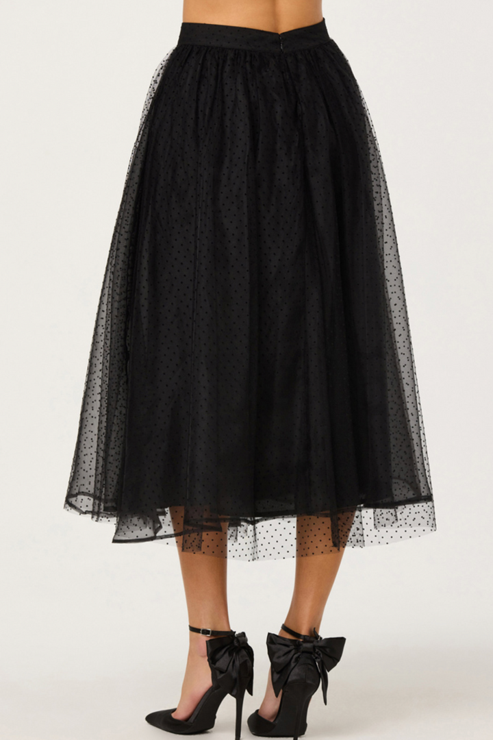 Lela Polka Dot Tulle Midi Skirt