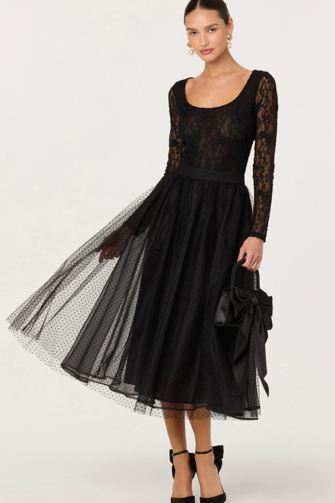 Lela Polka Dot Tulle Midi Skirt
