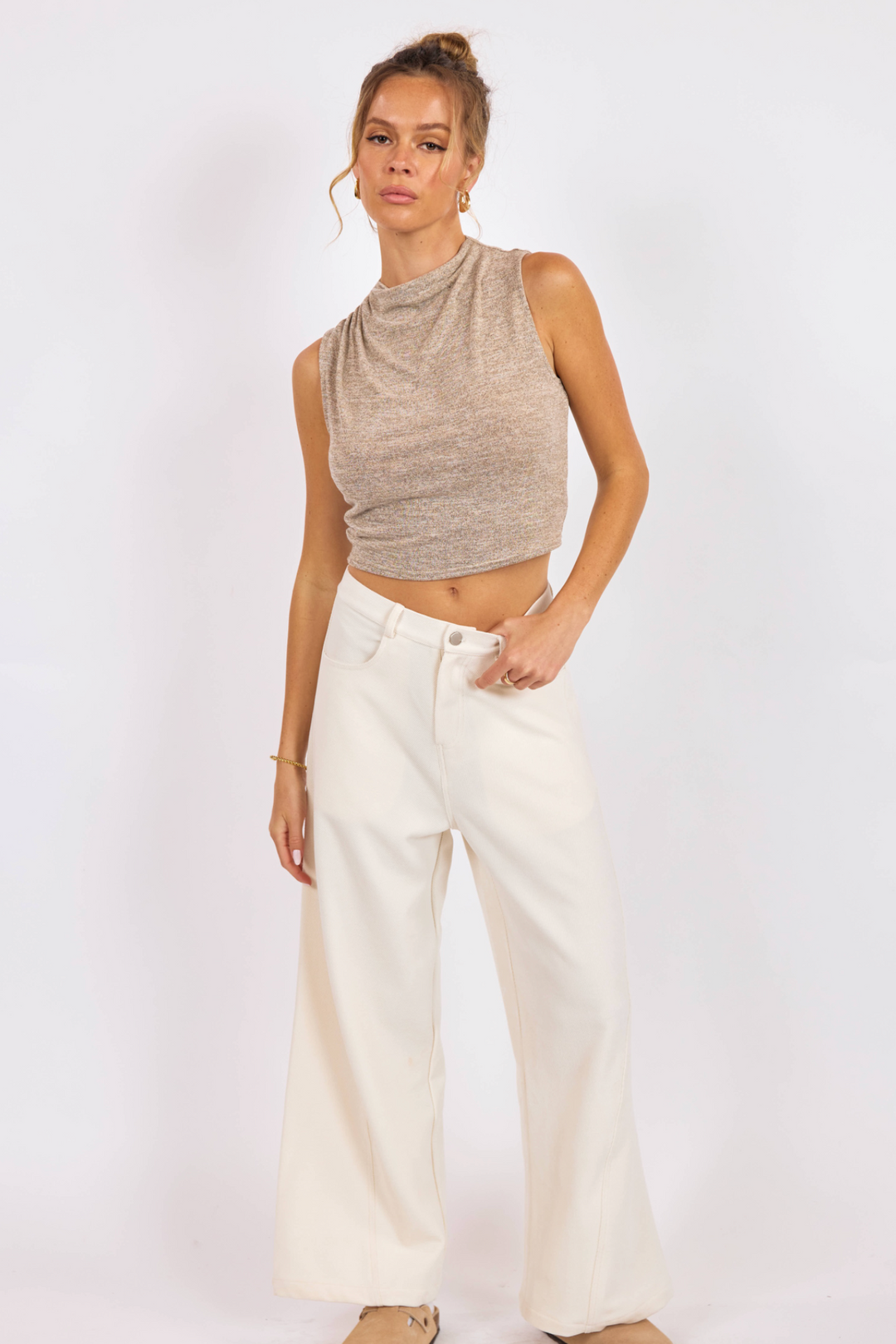 Corinne Ruched Sleeveless Knit Top