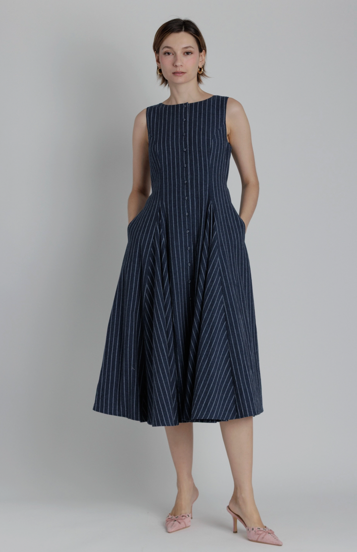 Lisa Linen Striped Midi Dress