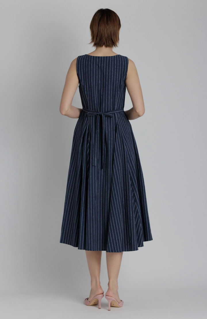 Lisa Linen Striped Midi Dress