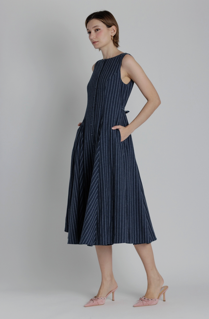 Lisa Linen Striped Midi Dress