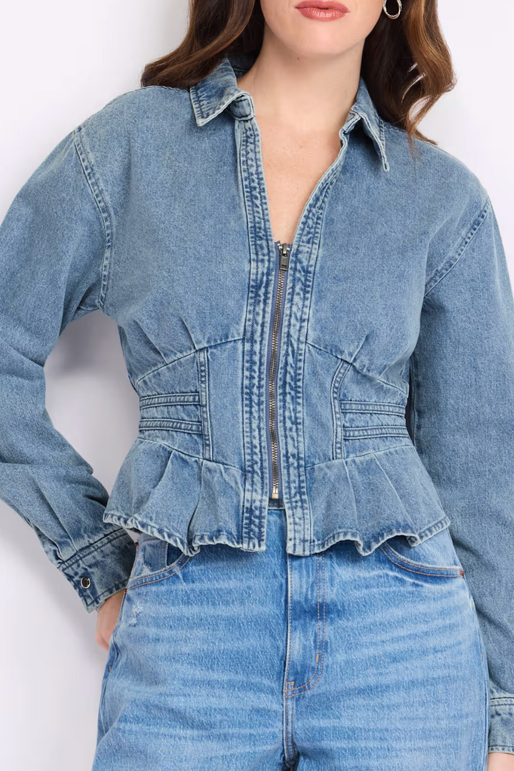 Aria Denim Zip Up Top