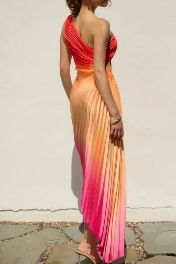 Hibiscus Pleated One Shoulder Dress