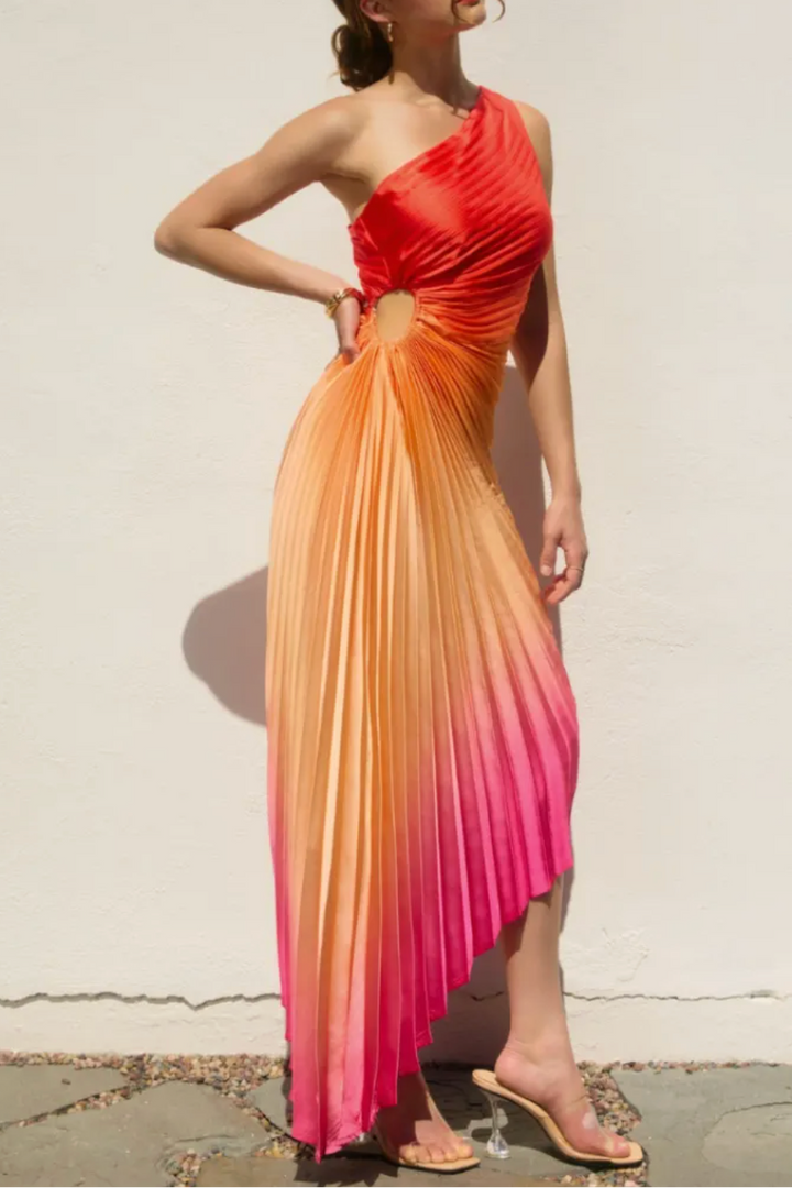 Hibiscus Pleated One Shoulder Dress