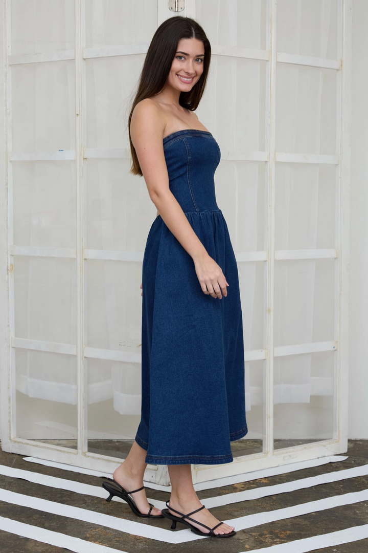Danielle Strapless Denim Midi Dress