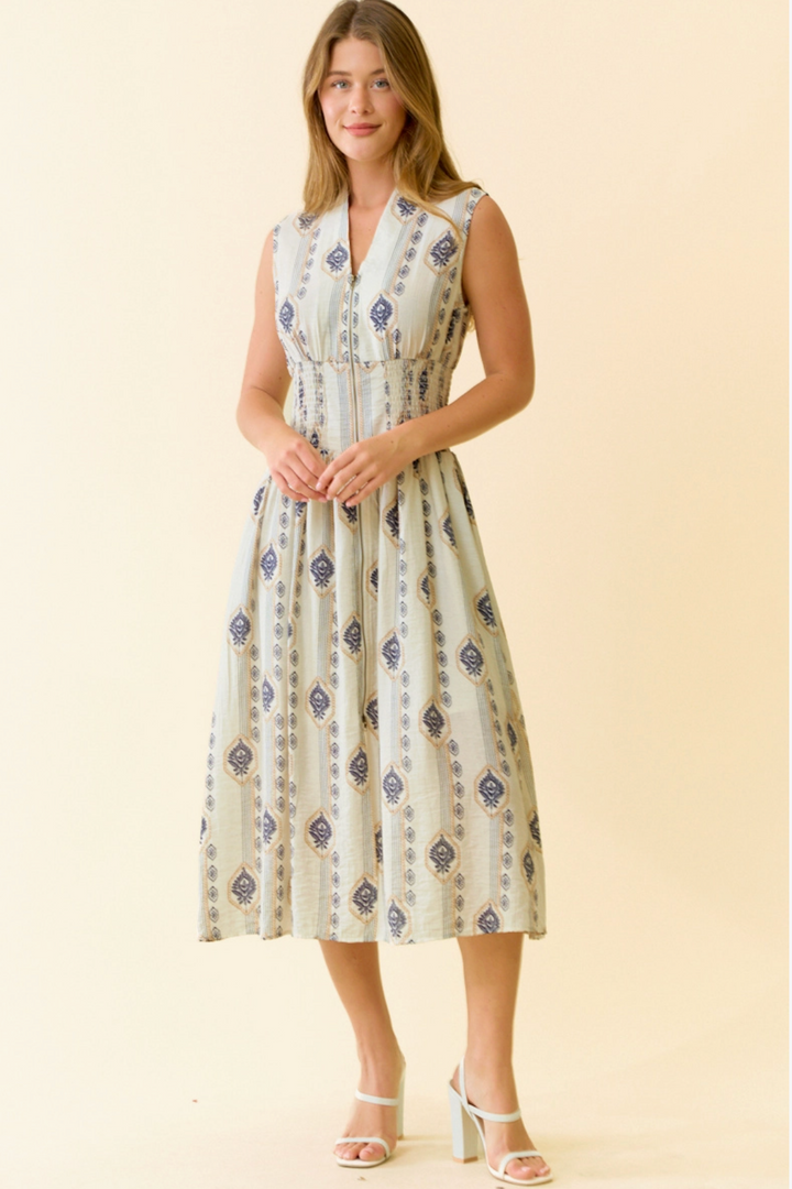 Botanical Zip Front Midi Dress