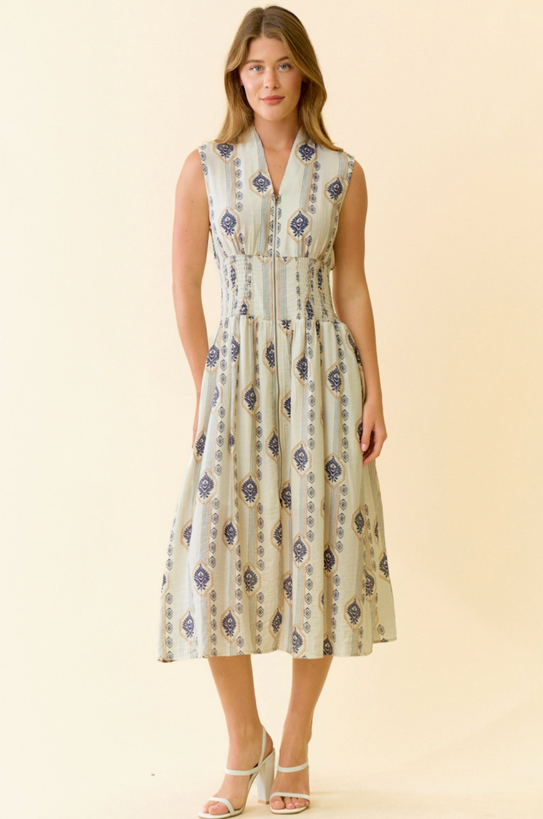 Botanical Zip Front Midi Dress