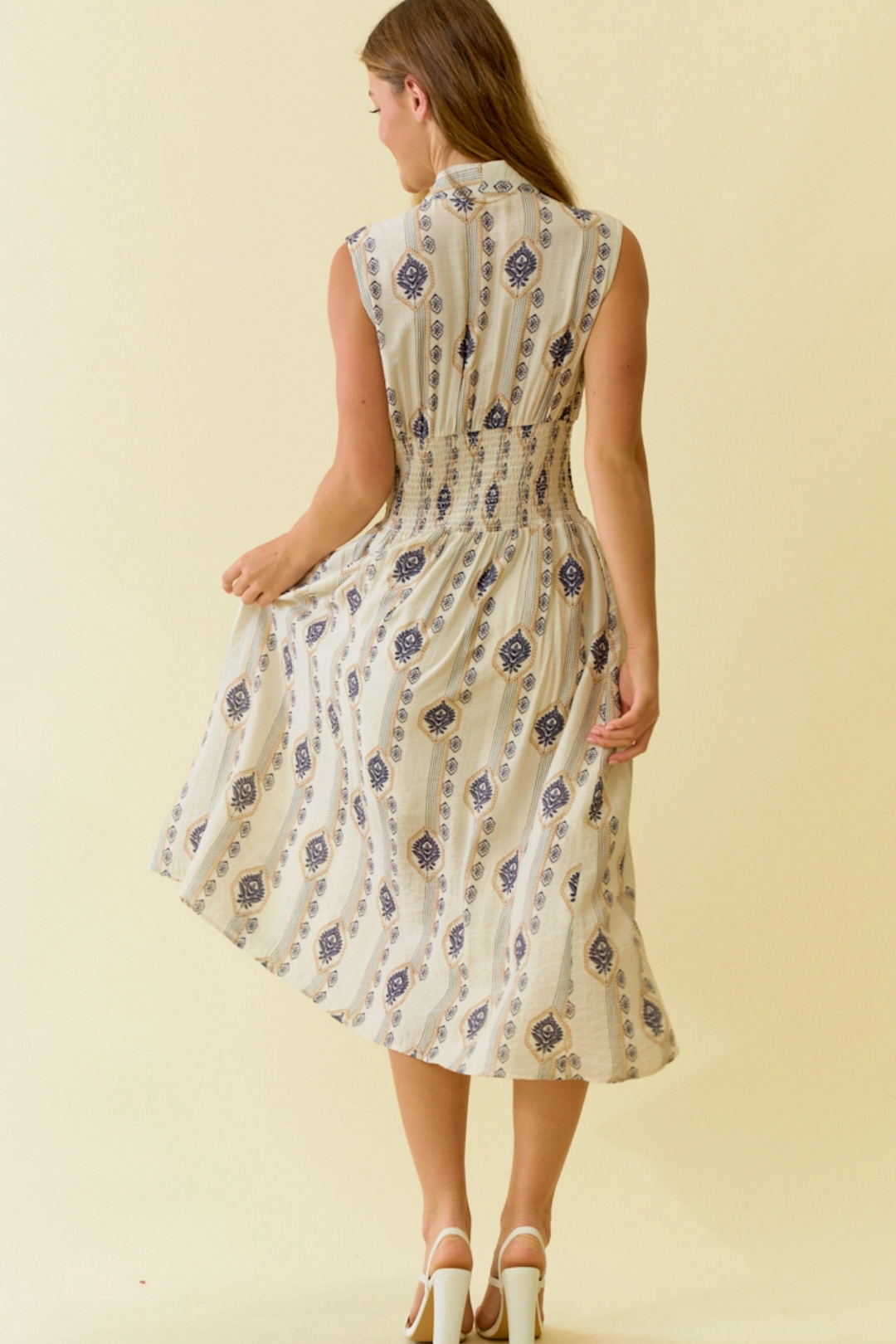 Botanical Zip Front Midi Dress