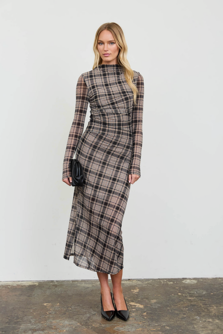 Talia Plaid Midi Dress