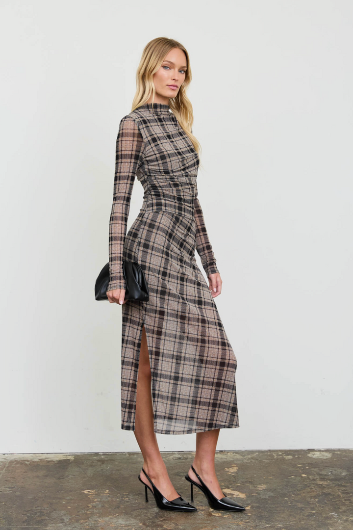 Talia Plaid Midi Dress