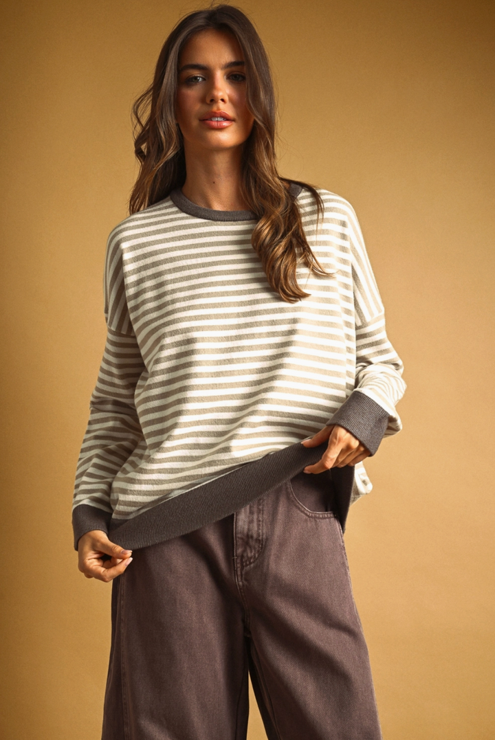 Alana Striped Contrast Knit Top