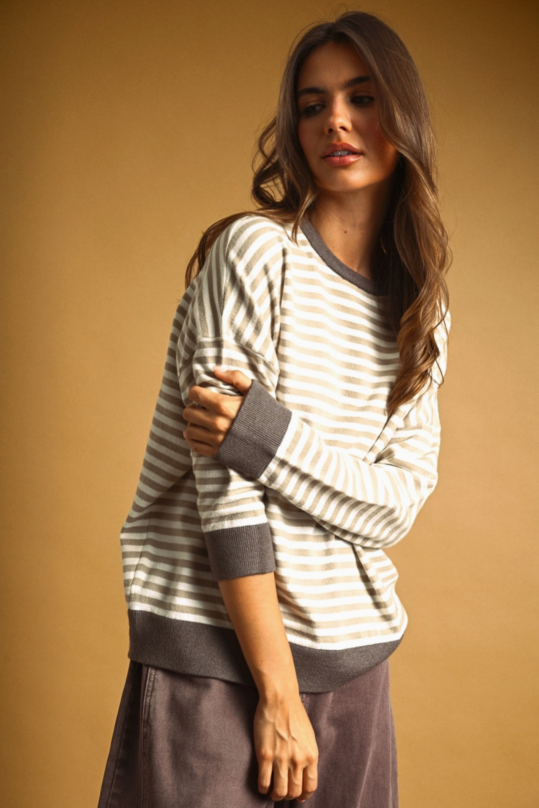 Alana Striped Contrast Knit Top