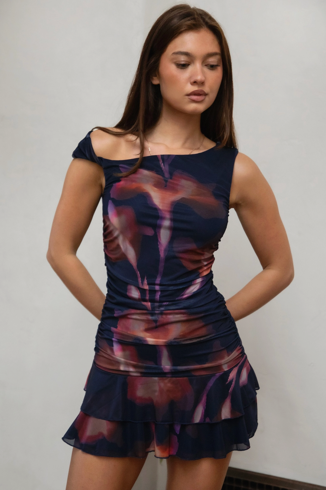 Violet One-Shoulder Mesh Dress