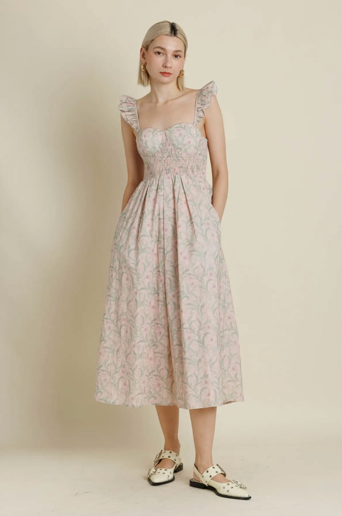 Corset Ruffle Midi Dress