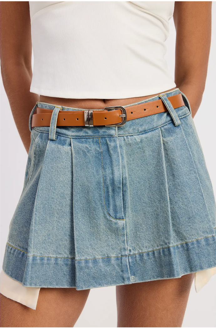 Pleat Denim Mini Skirt