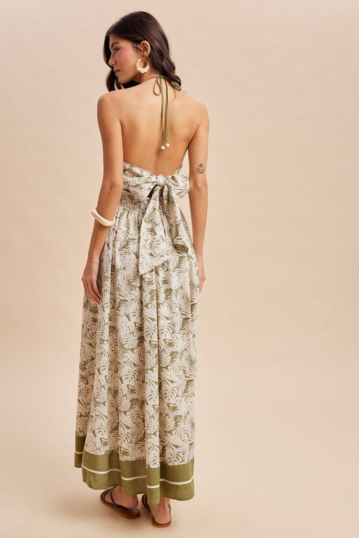 Monstera Halter Maxi Dress
