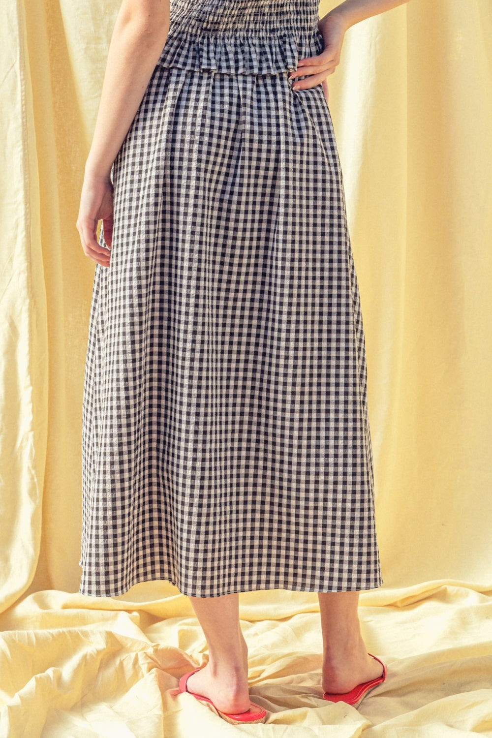 Laice Gingham Button Front Skirt