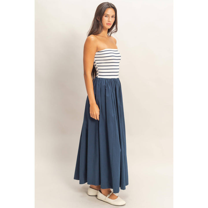 Melody Striped Strapless Flowy Midi Dress