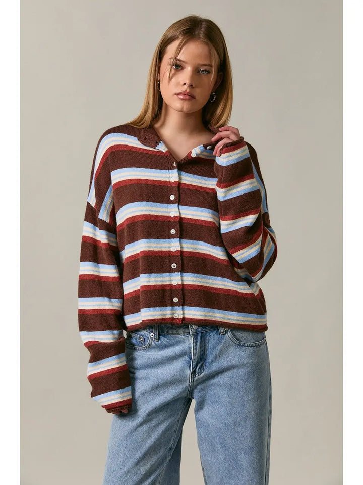 Ella Button Striped Cardigan