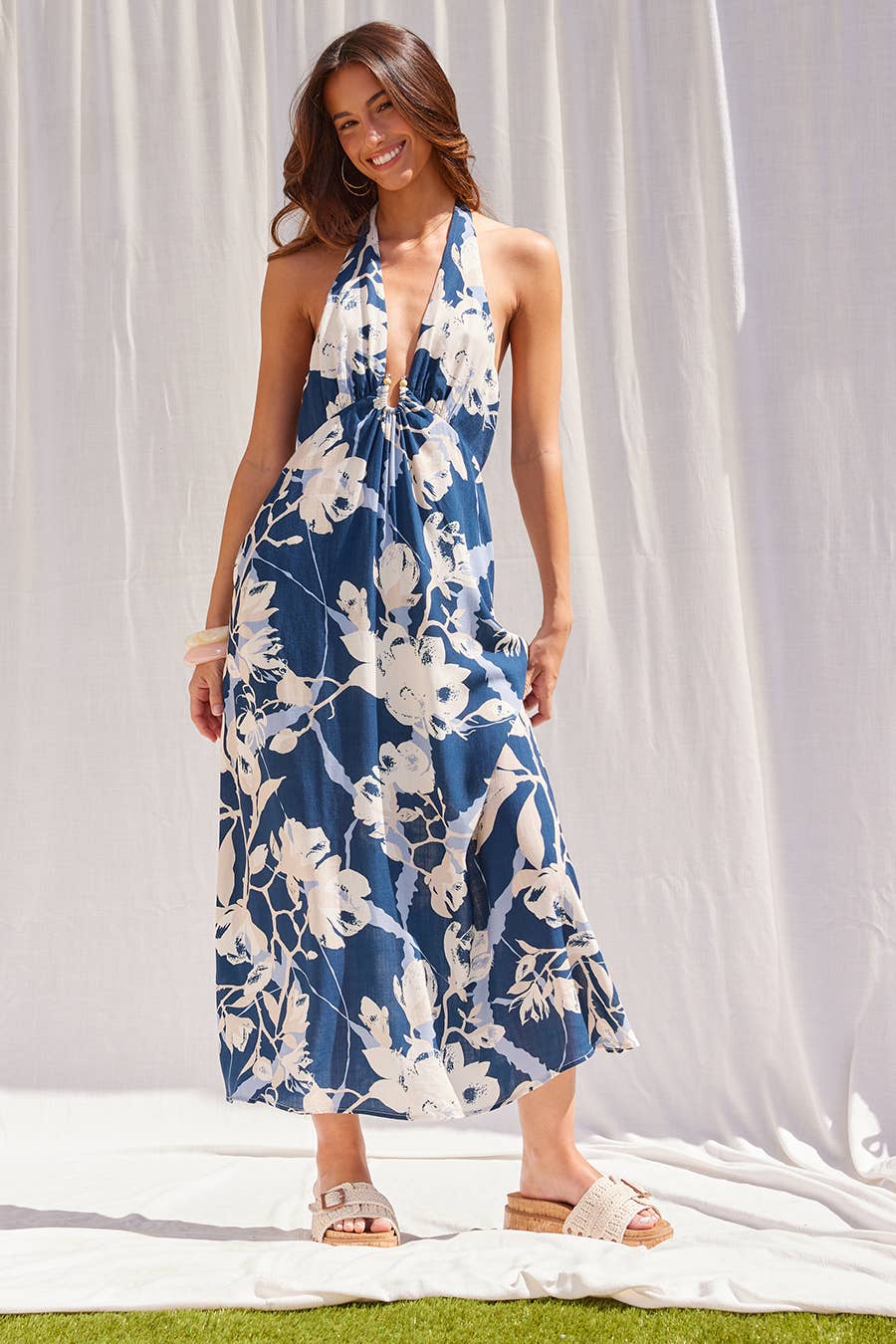 Celeste Floral Halter Neck Midi Dress