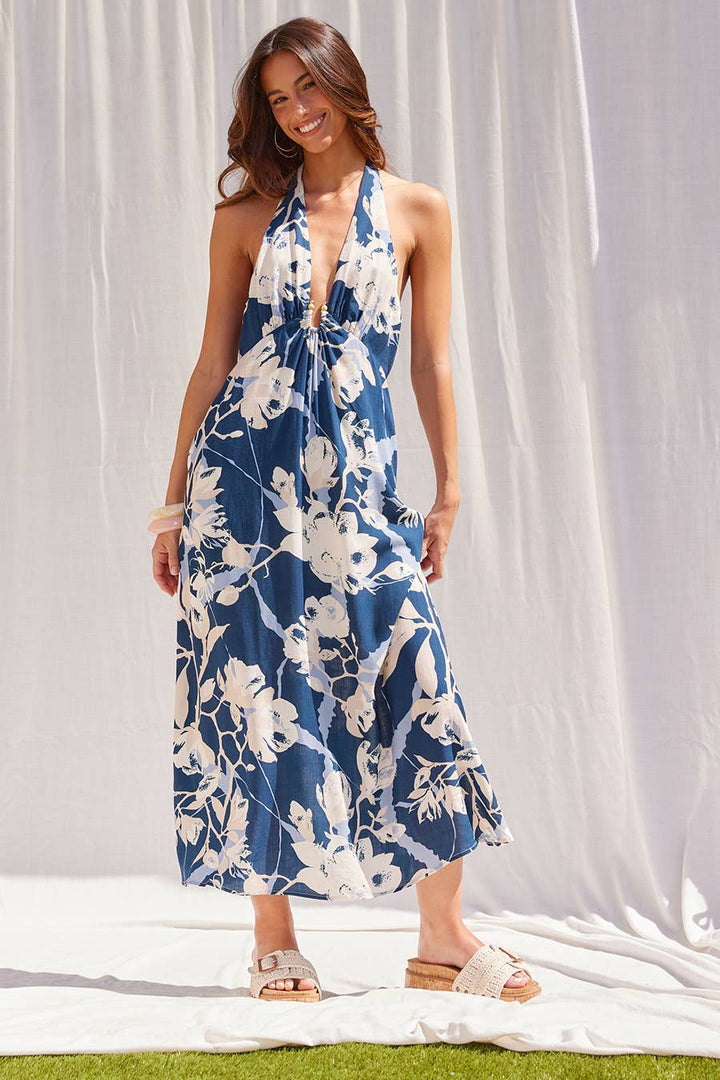 Celeste Floral Halter Neck Midi Dress