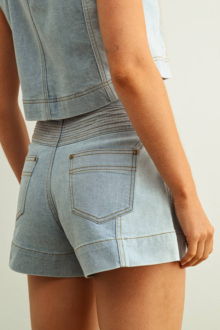 West Denim Color-Blocked Shorts