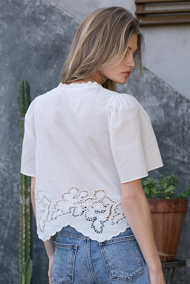 Primrose Embroidered Scallop Hem Blouse