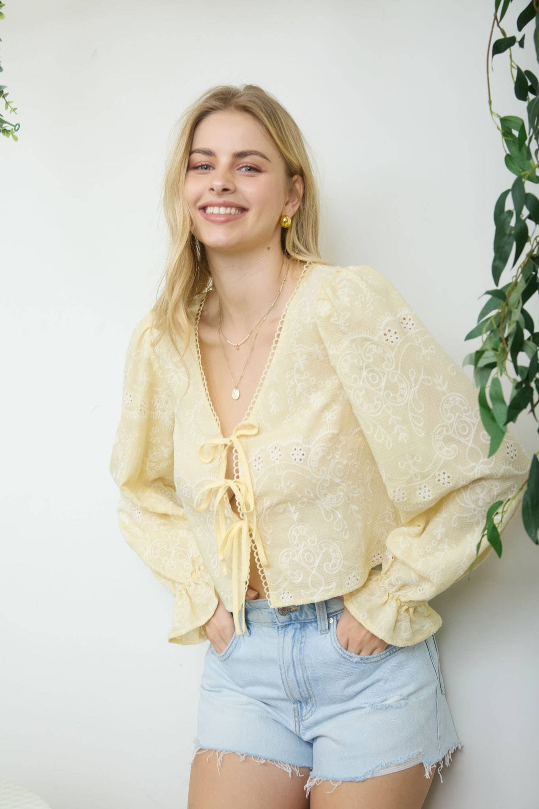 Amber Embroidered Front Tie Top