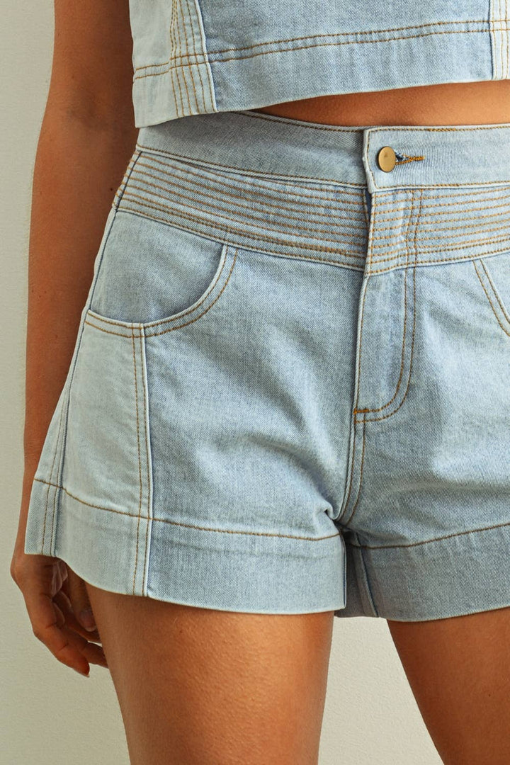 West Denim Color-Blocked Shorts