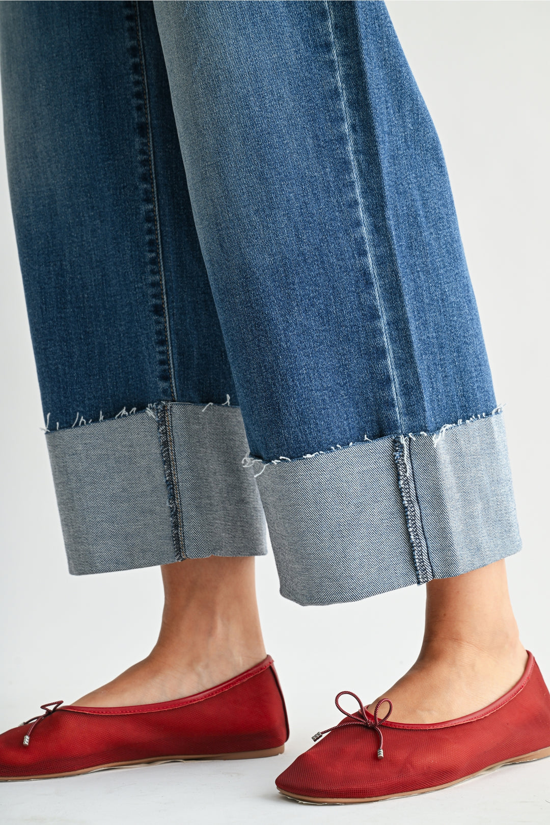 NIa - Scissor Cut Cuffed Wide Leg - Medium Denim