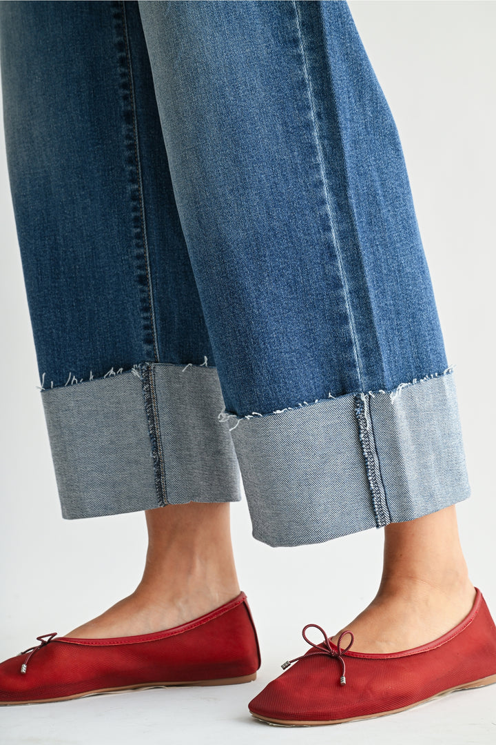 NIa - Scissor Cut Cuffed Wide Leg - Medium Denim