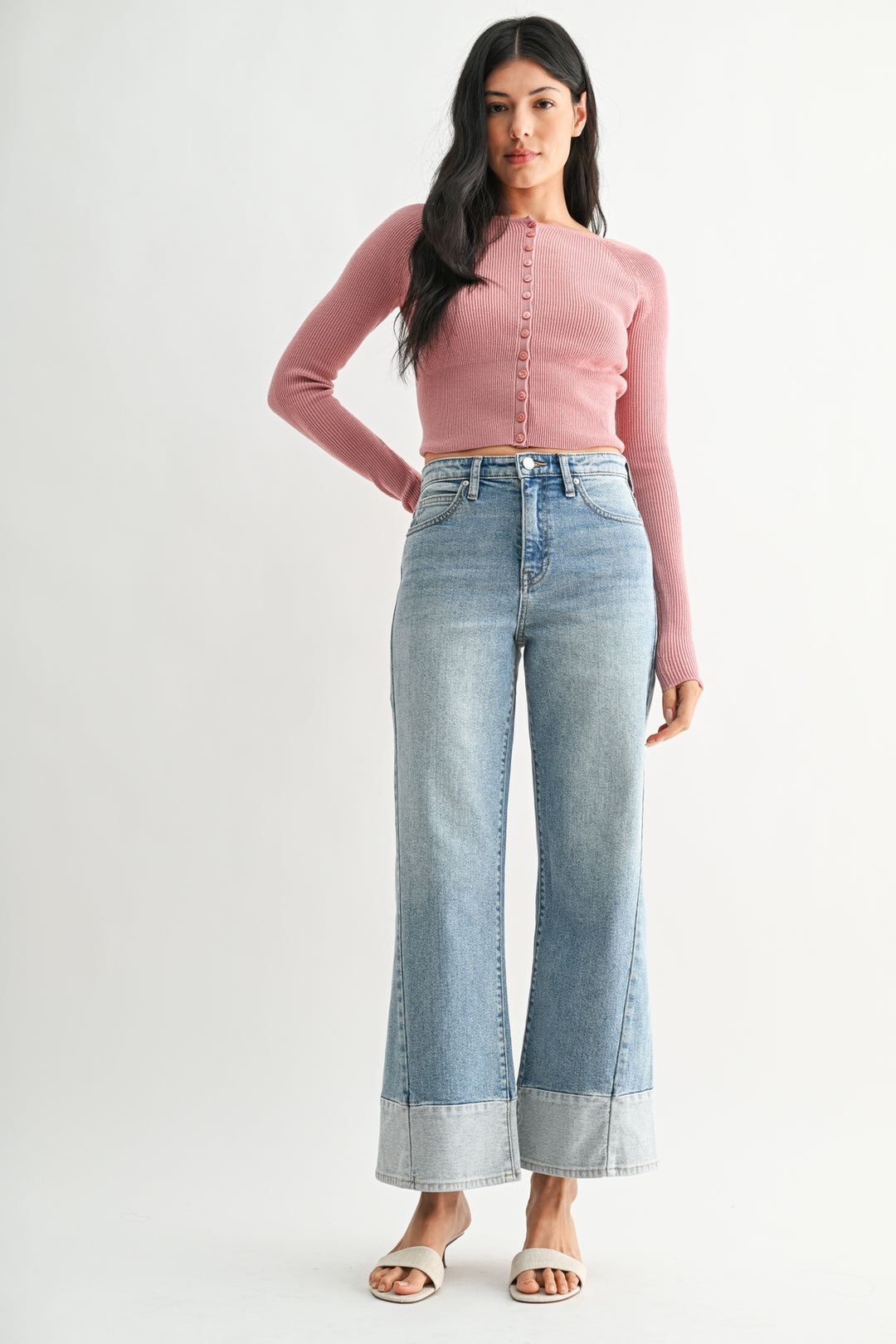 Jackie - Hem Seamed Slim Wide - Light Denim