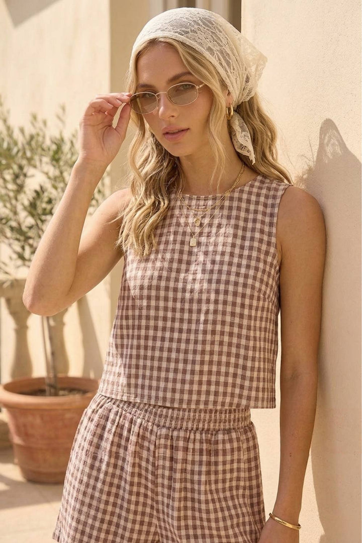 Hera Gingham Linen Tank Top
