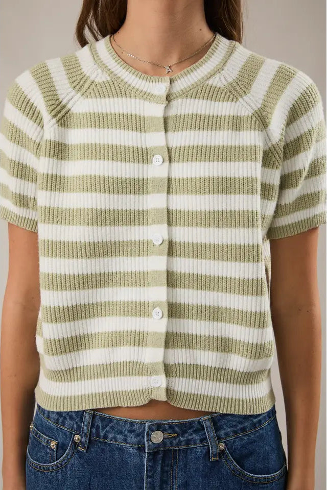 Sabrina Striped Cropped Knit Cardigan