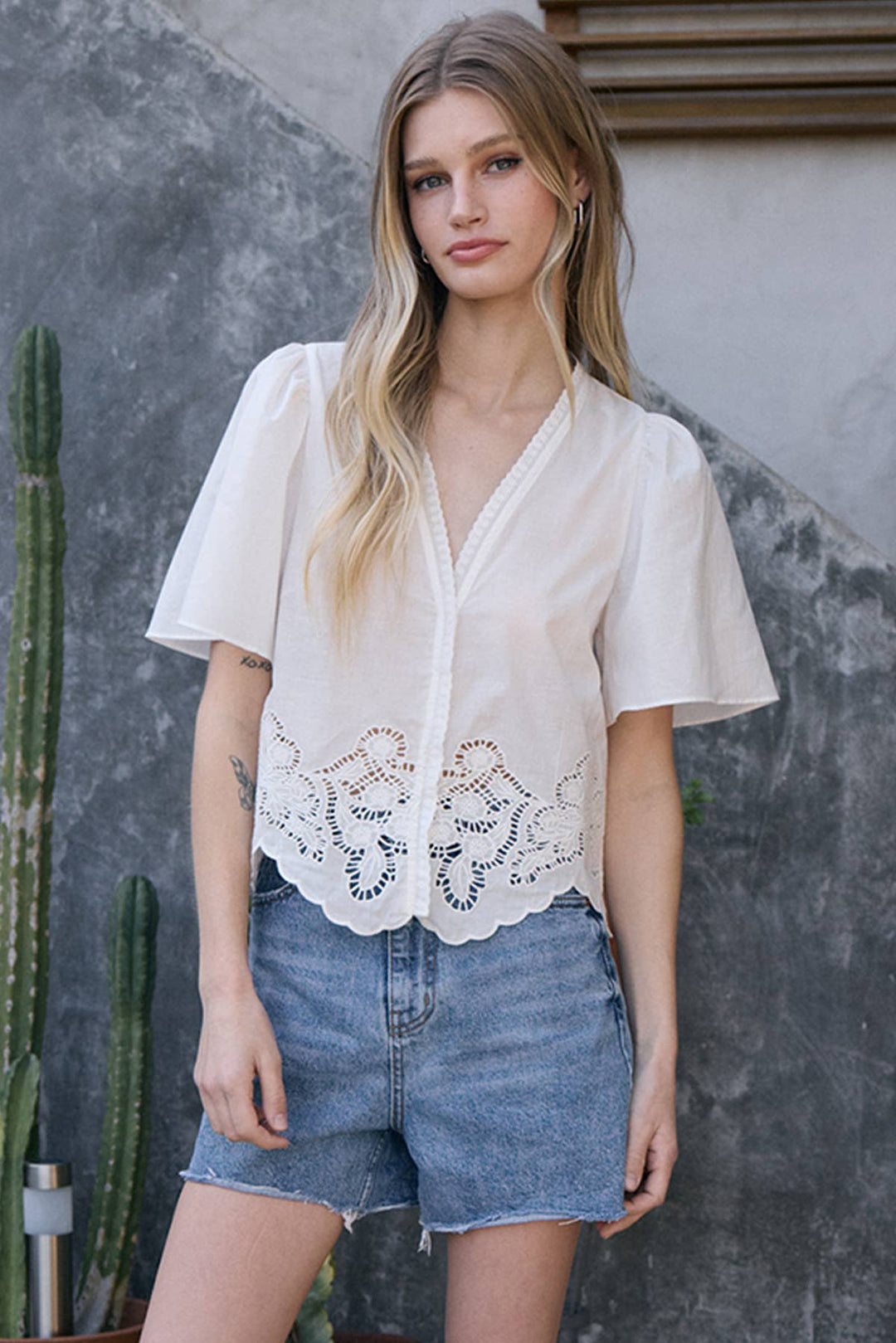 Primrose Embroidered Scallop Hem Blouse