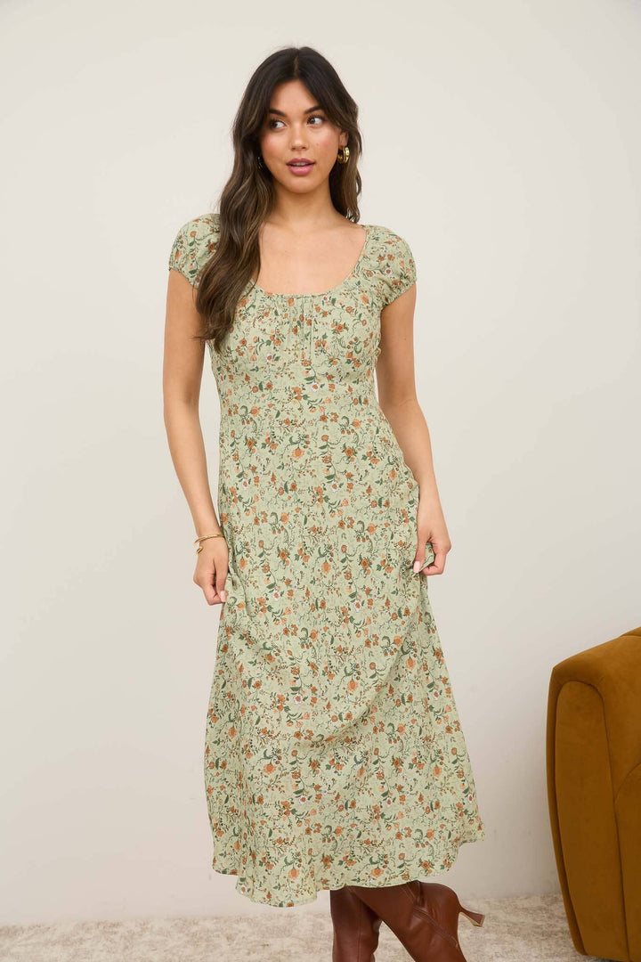 Evergreen Floral Midi Dress