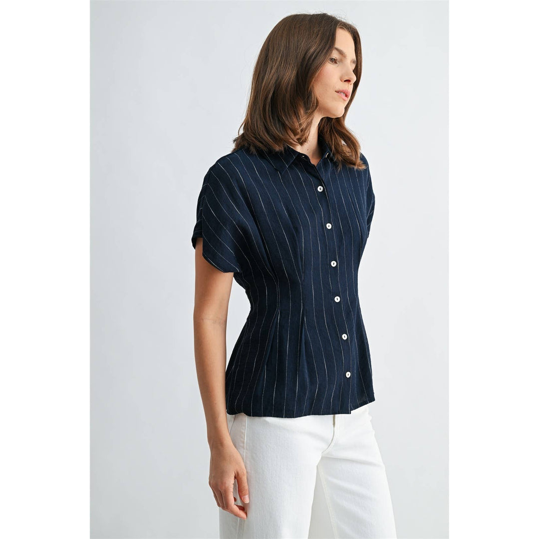 Jesse Striped Pintuck Buttoned Blouse