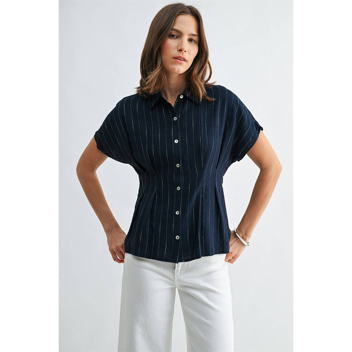 Jesse Striped Pintuck Buttoned Blouse
