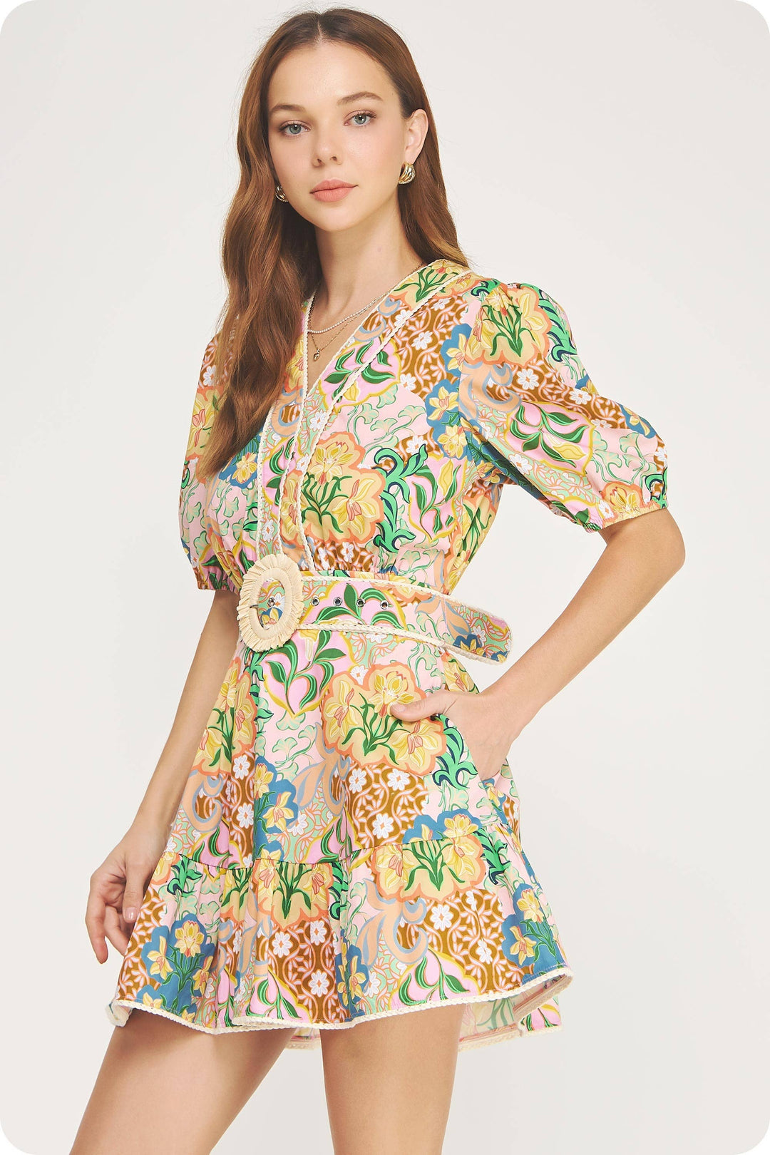 Alicia Puff Sleeve Belted Mini Dress