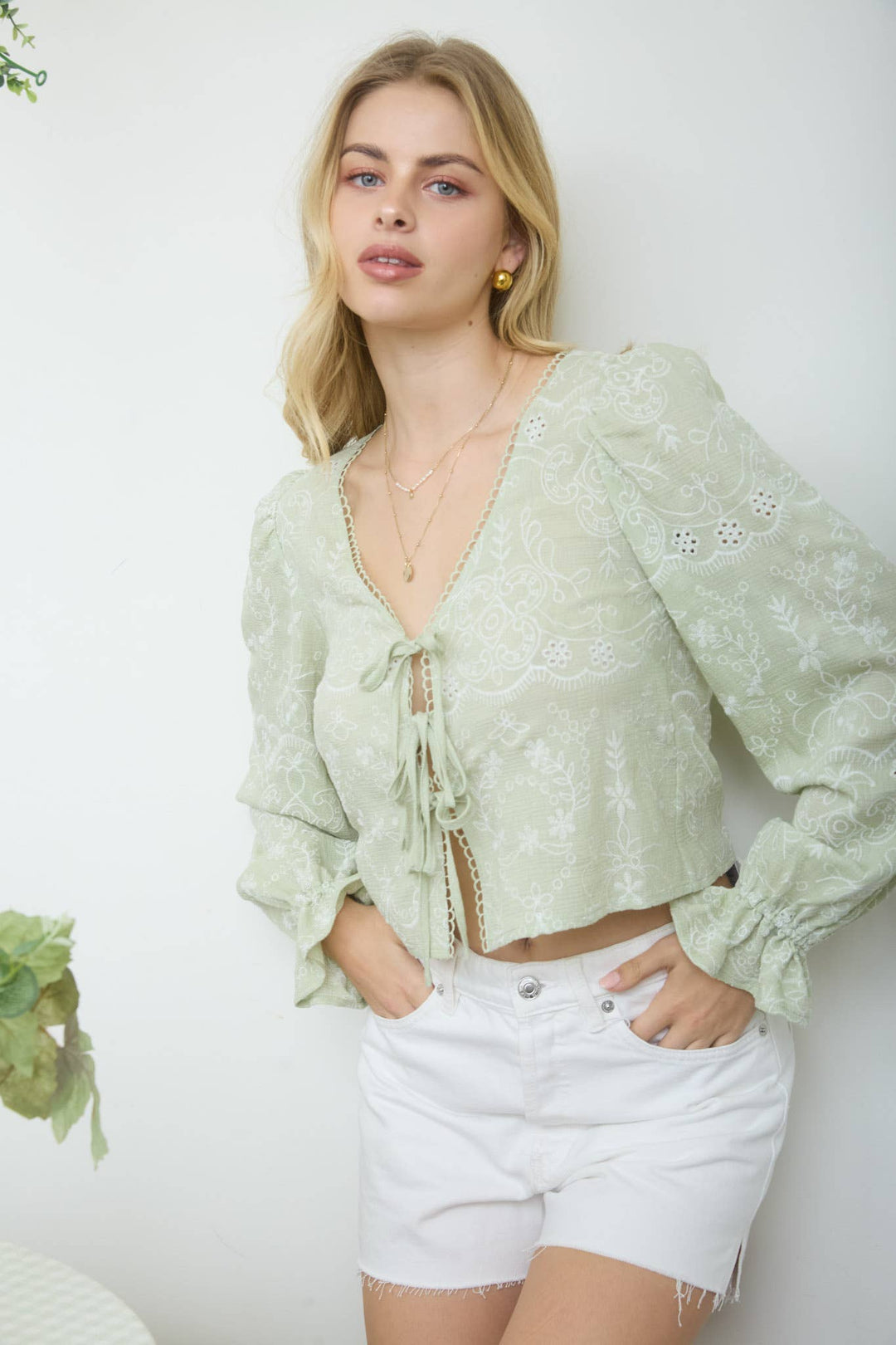 Amber Embroidered Front Tie Top