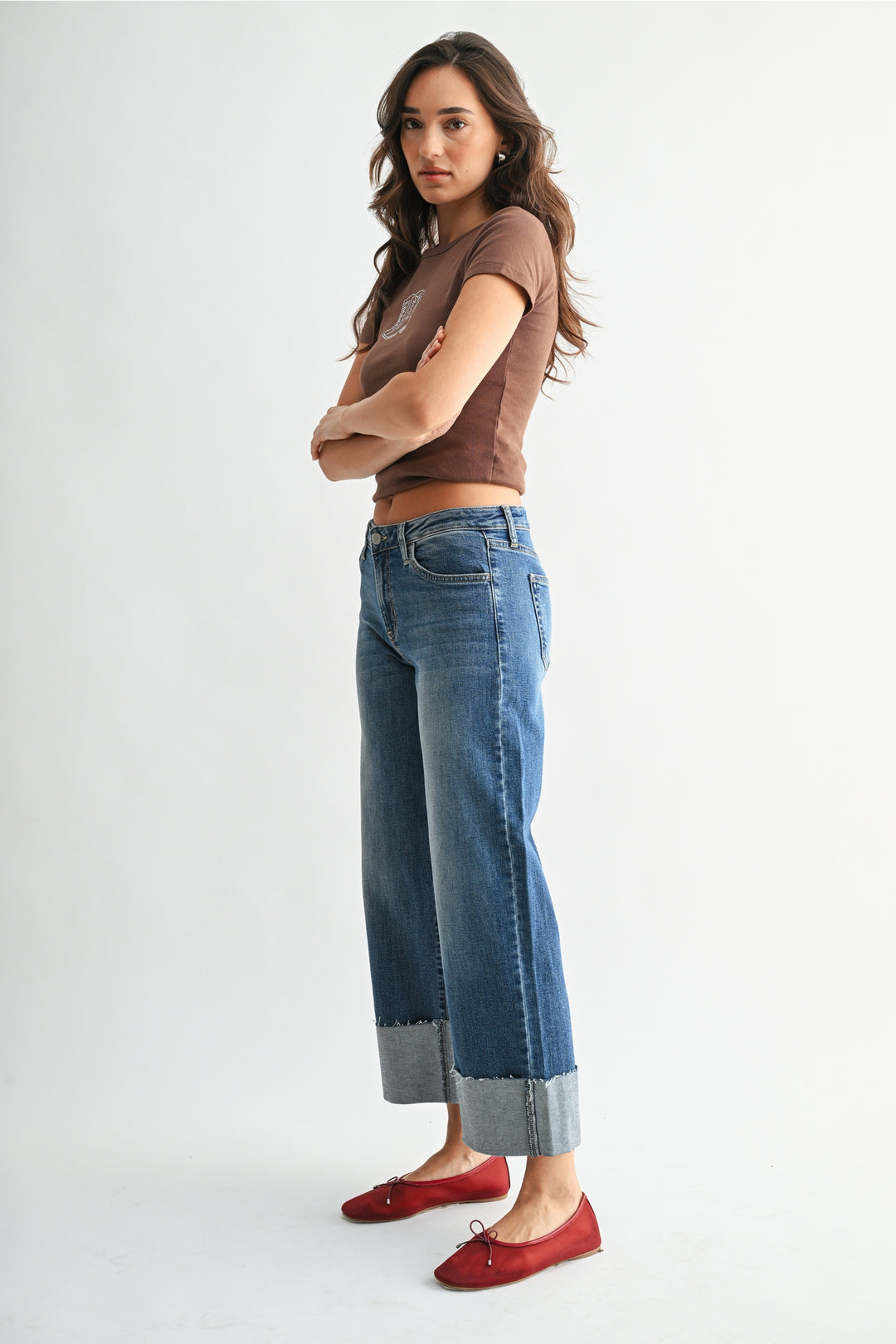 NIa - Scissor Cut Cuffed Wide Leg - Medium Denim
