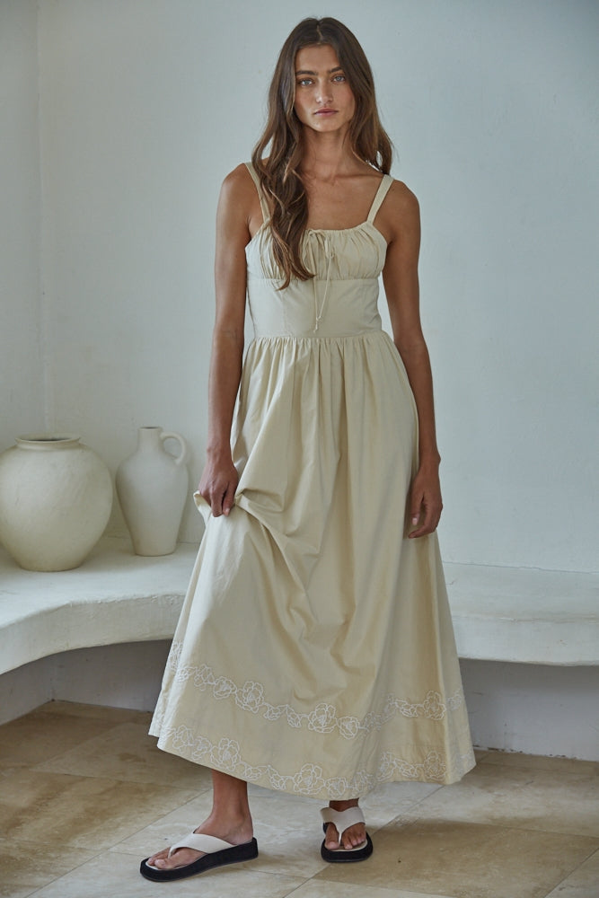 Lillian Sateen Embroidered Maxi Dress