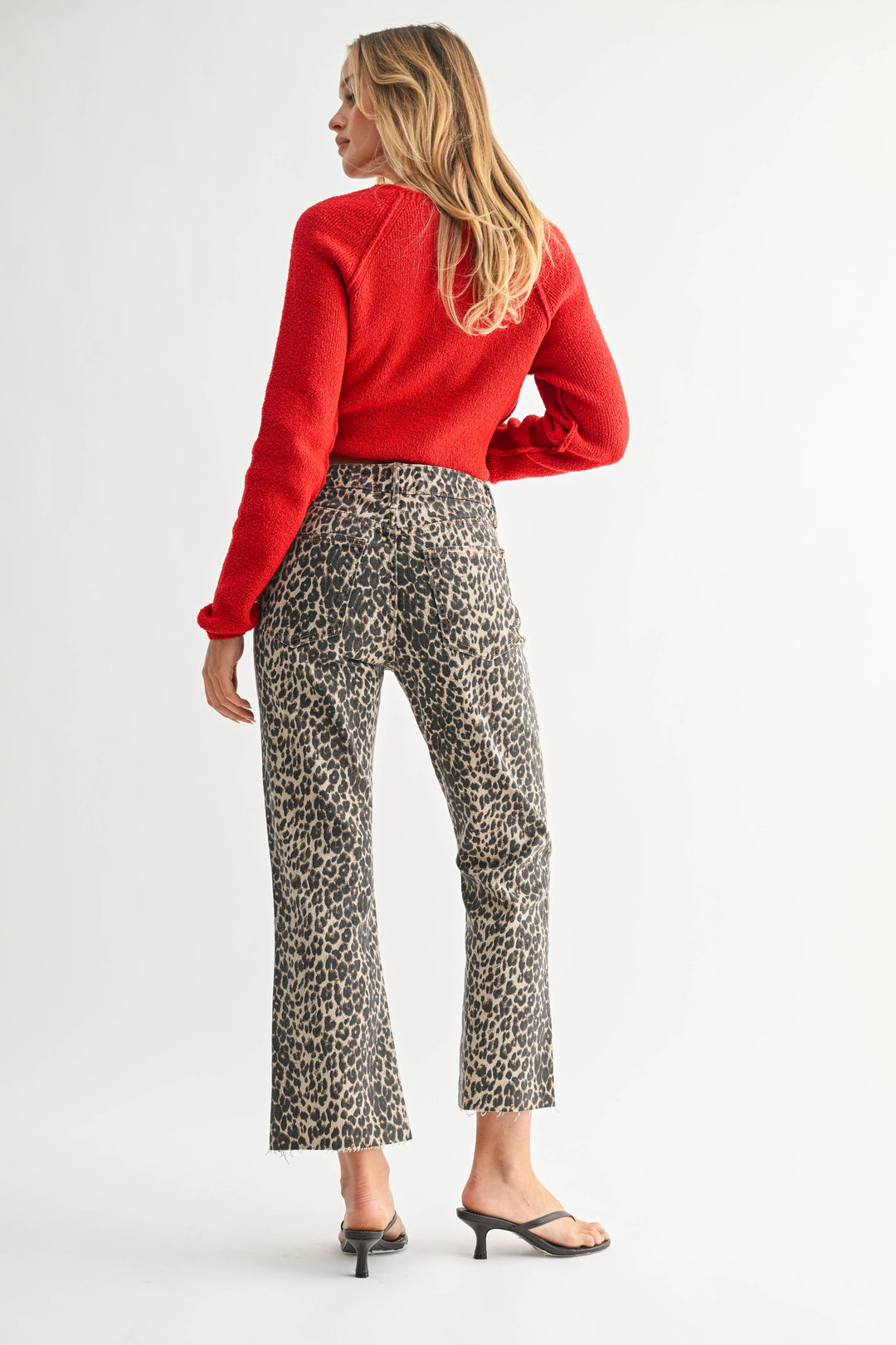 Angela High Rise Crop Flare Jeans - Leopard