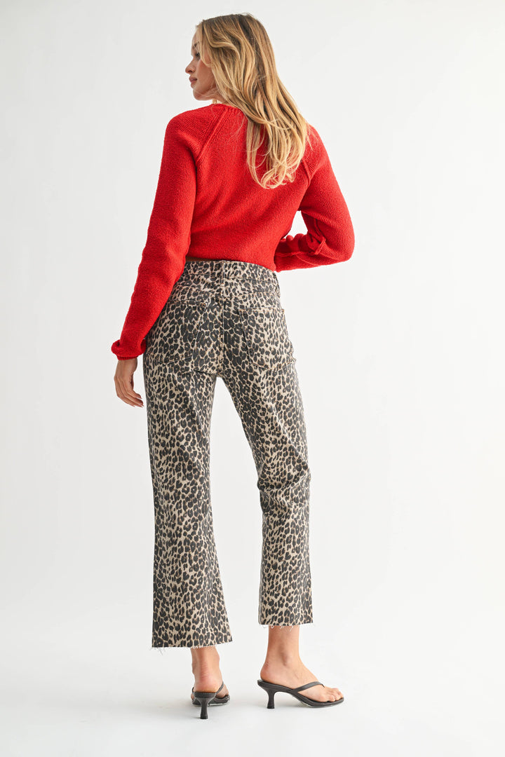 Angela High Rise Crop Flare Jeans - Leopard